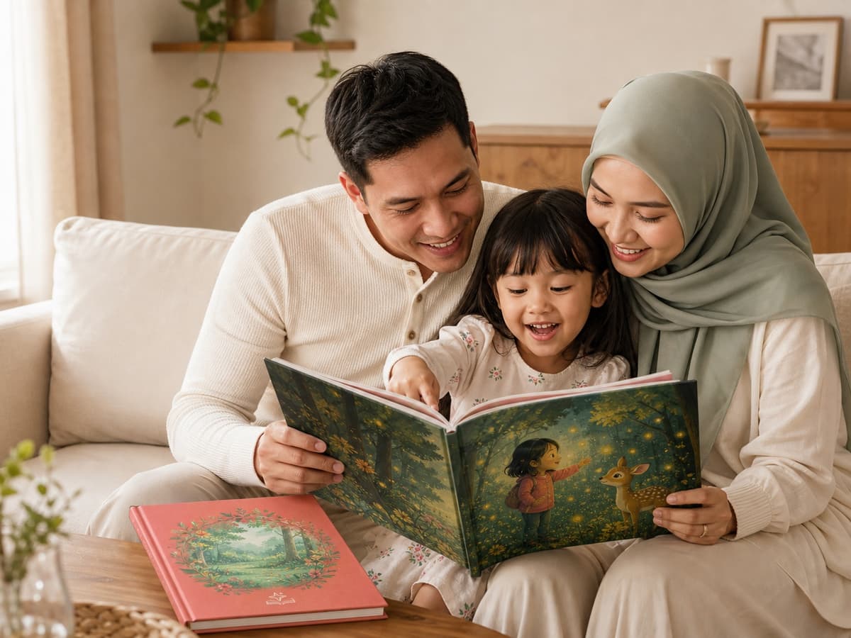 Keluarga membaca buku personal Boonari